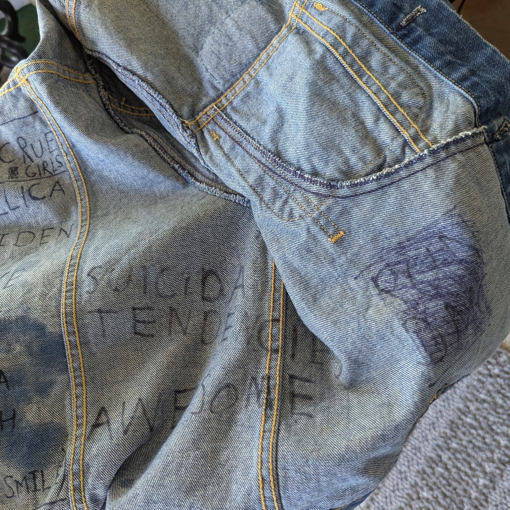 Vintage 80s Graffiti Trucker Jacket M? Blue Jean Jacket Punk Denim - Picture 13 of 16